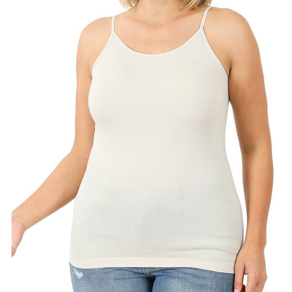1X/2X Bone White Seamless Camisole with Adjustable Straps Plus Size Neutral - Picture 15 of 15